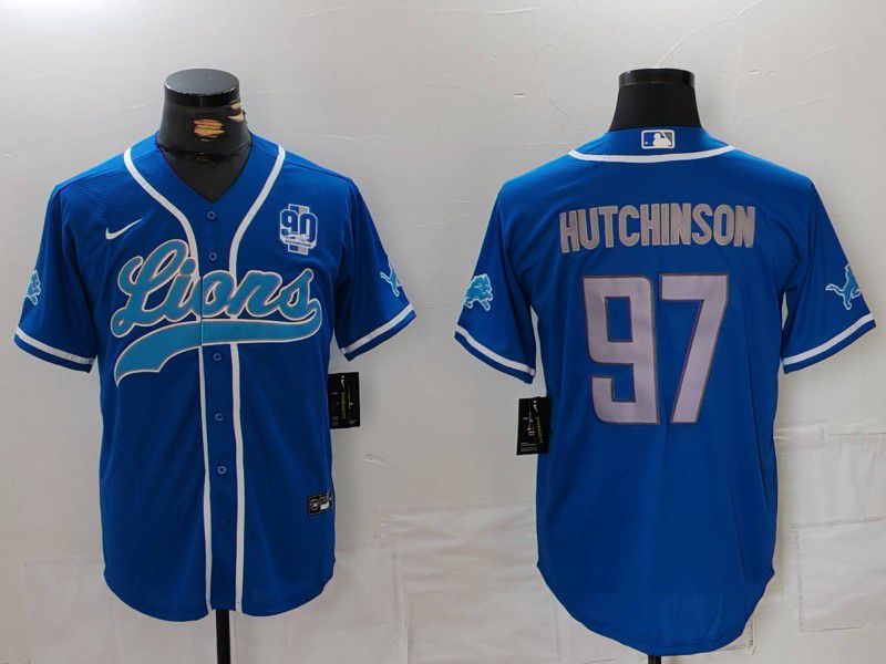 Men Detroit Lions 97 Hutchinson Blue Second generation joint name 2024 Nike Limited NFL Jersey style 5